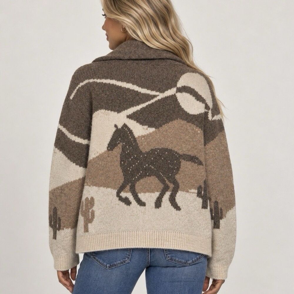 Lucky Brand Santa Fe Horse Cardigan Sweater Women S Western Equestrian